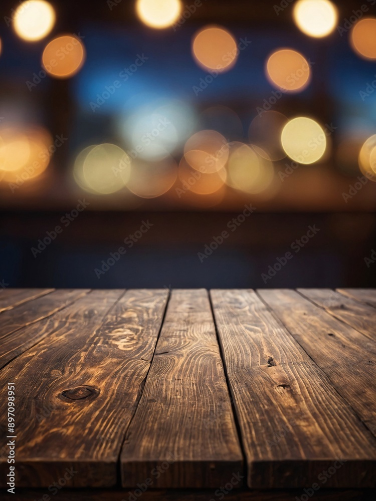 Empty wooden table for product display with blurred bokeh Background Empty wooden table for product display with blurred bokeh Background