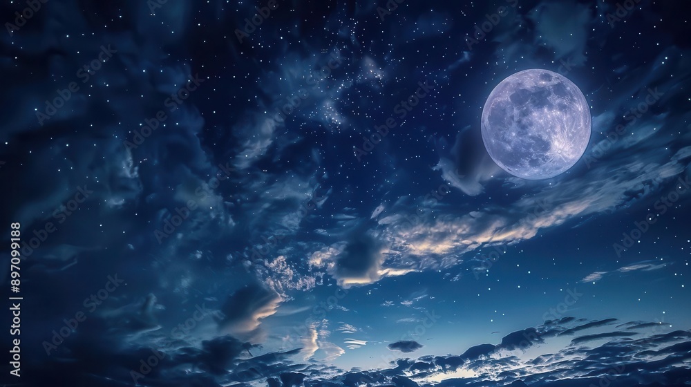 ethereal moonlit night sky full moon illuminating wispy clouds and twinkling stars in dreamy celestial landscape ethereal moonlit night sky full moon illuminating wispy clouds and twinkling stars in dreamy celestial landscape
