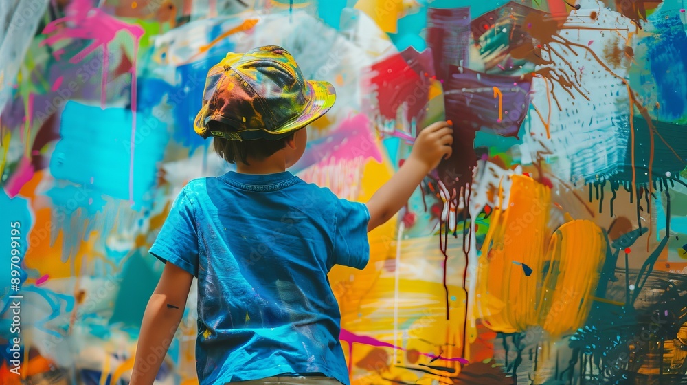 Obraz premium Future art prodigy working on a vibrant beach scene