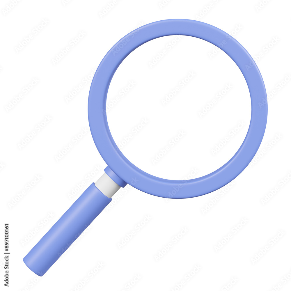 3D rendering of magnifying glass icon isolated on transparent background. 3D rendering of magnifying glass icon isolated on transparent background.