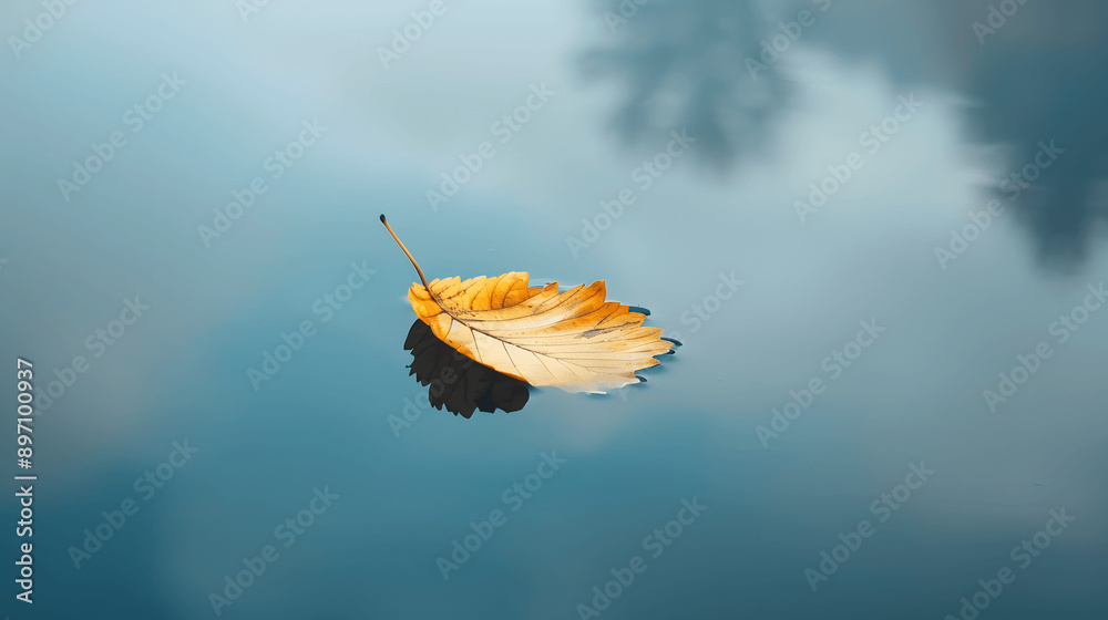 Fototapeta premium Minimalist photo of single leaf on still water