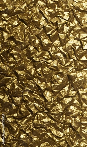 Gold crumpled foil texture background.
