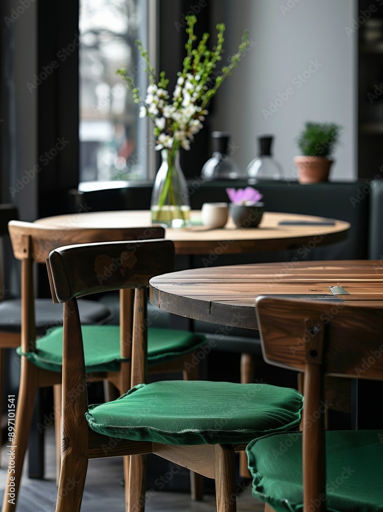 Wooden table and chairs in a cafe, interior design concept. Wooden table and chairs in a cafe, interior design concept.