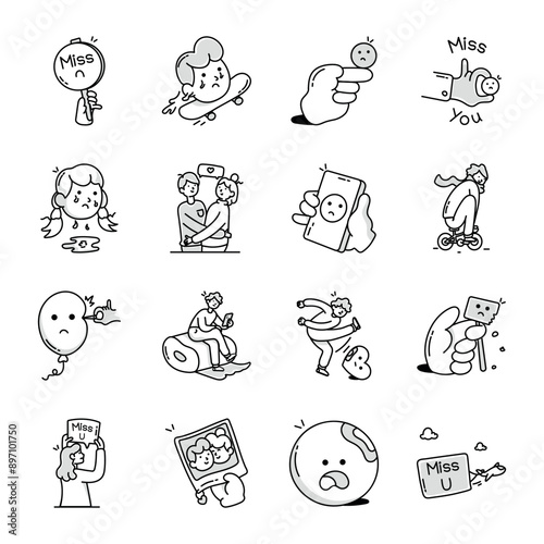 WebPack of Cartoon Style Swimming Doodle Icons 

