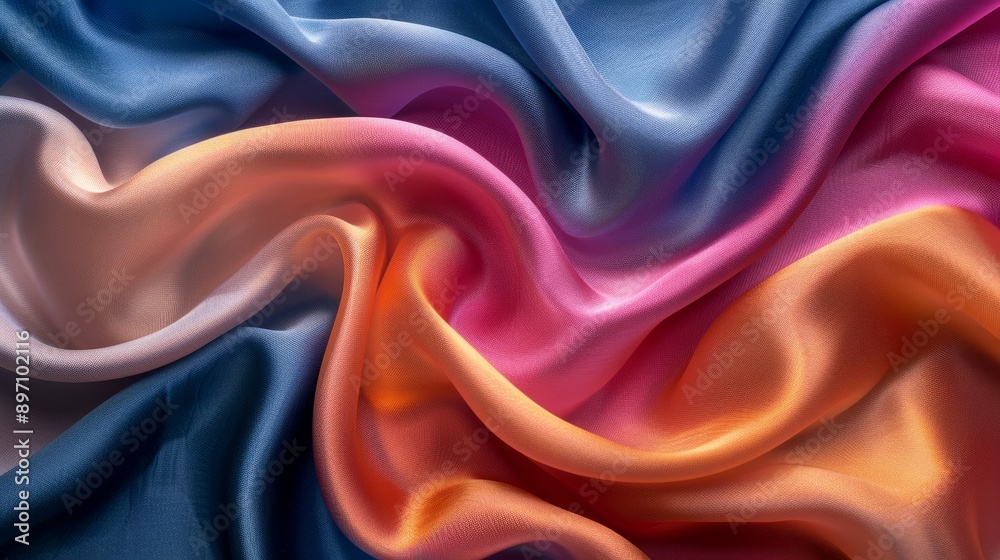 Fototapeta premium A colorful abstract fabric background featuring a gradient of blue, pink, and orange hues