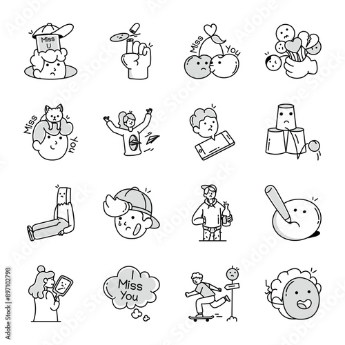 WebCollection of Cartoon Style Water Fun Doodle Icons 

