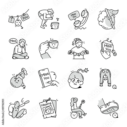 WebPack of Diving and Swimming Doodle Icons 

