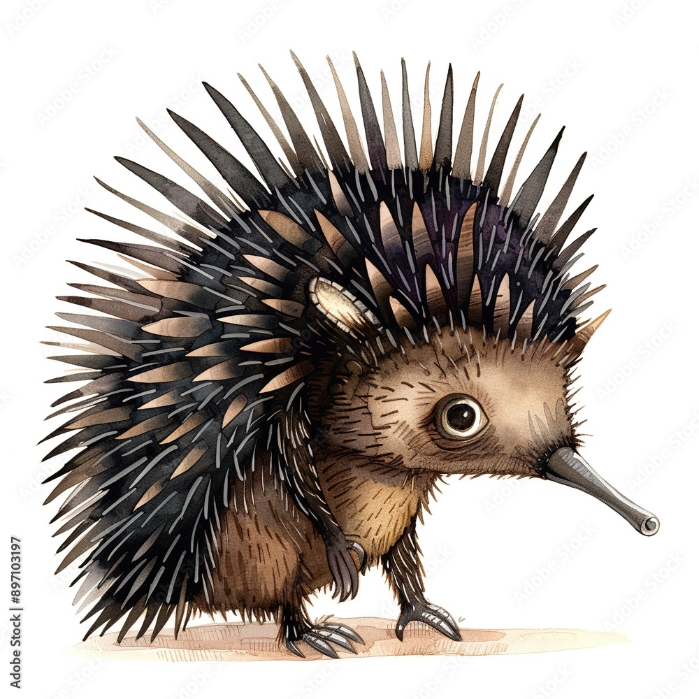Fototapeta premium Echidna Nautical animal fashion cartoon isolated whitebackground 16:9