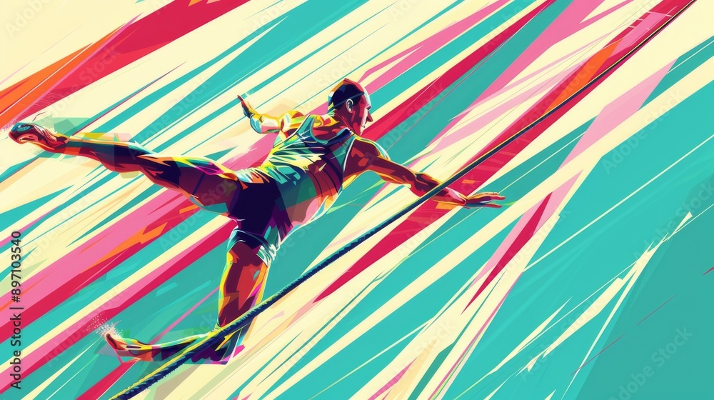 Illustration of Pole vaulter clearing the bar, athletic leap, intense moment, track and field Illustration of Pole vaulter clearing the bar, athletic leap, intense moment, track and field
