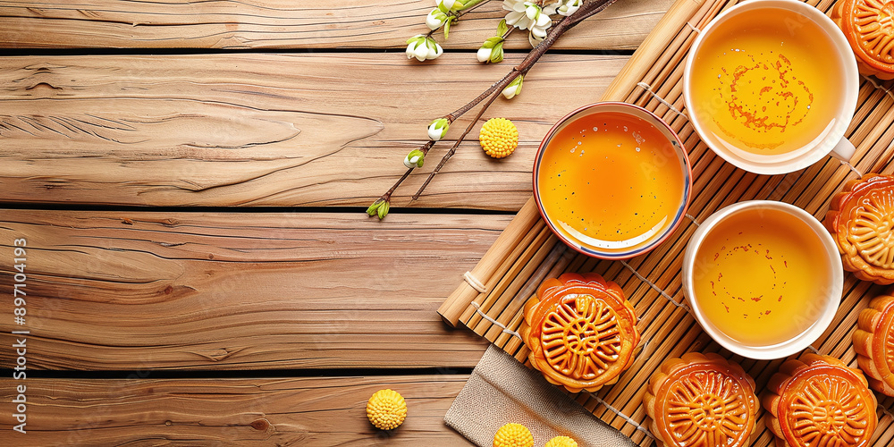 Mooncake and tea,Chinese mid autumn festival food Mooncake and tea,Chinese mid autumn festival food