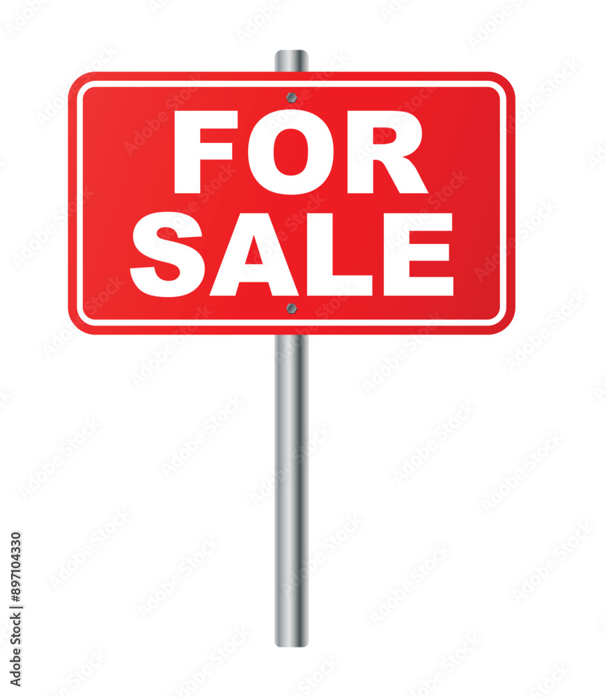 For Sale Sign Red banner with metal steel pole. Realistic design for your Real Estate Business Website or your Company to sell House and Cars , Vector isolated on white Background For Sale Sign Red banner with metal steel pole. Realistic design for your Real Estate Business Website or your Company to sell House and Cars , Vector isolated on white Background