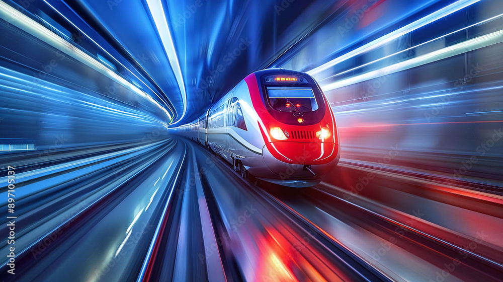 Fototapeta premium High speed train moving fast. Smart technologies are the future. Innovation concept.