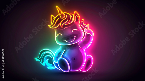 A neon unicorn glowing in the dark, representing a magical and whimsical concept with vibrant colors and a cheerful vibe. photo