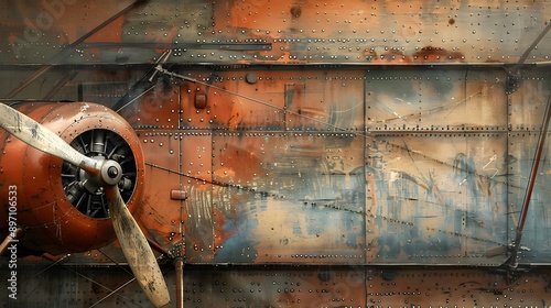 Vintage Biplane in Artistic Texture. Aviation Retro Aesthetics Concept photo