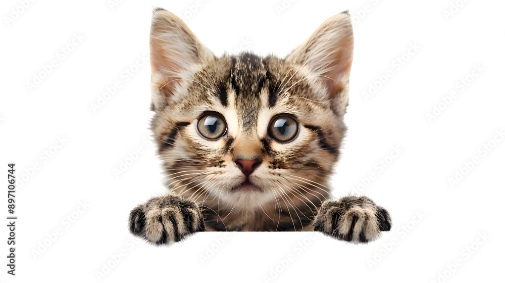 Obraz premium Kitten holding blank banner isolated on transparent background