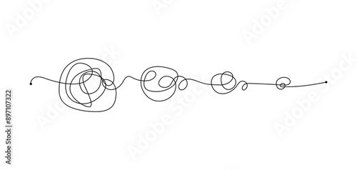 Abstract image of an untangling line, showcasing a continuous, flowing thread that twists and turns. Symbolizes complexity and movement, ideal for artistic and conceptual themes. Unraveling line.