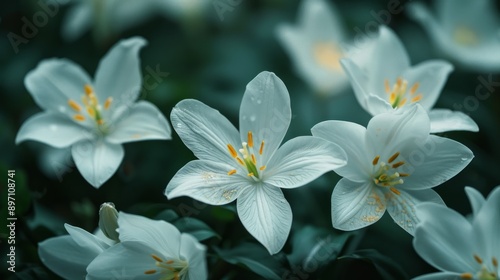 The serene beauty of white zephyranth blooms can be found flourishing in a lush and colorful garden