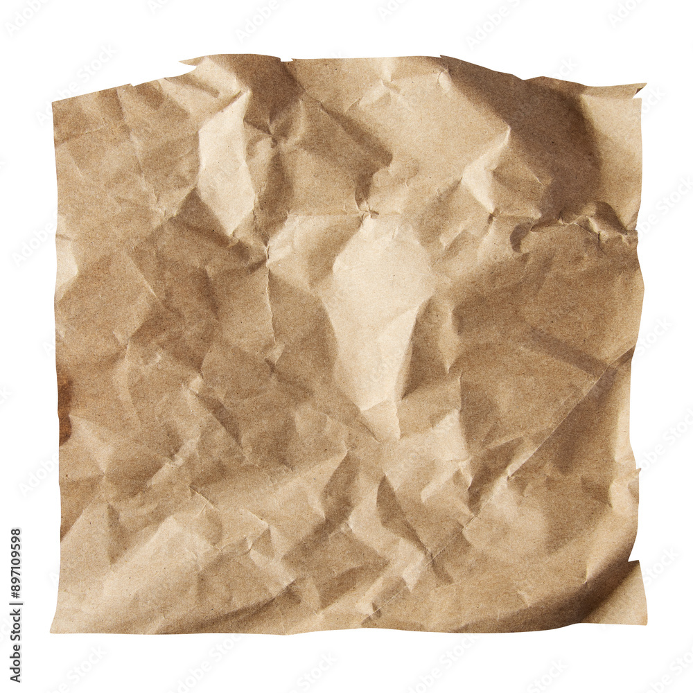 Obraz premium Beige crumpled paper png sticker, transparent background
