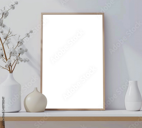 A blank or empty poster picture painting frame border mockup template concept. Isolated for easy placement of a fill
