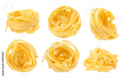 Set of fettuccine or tagliatelle pasta isolated on white background