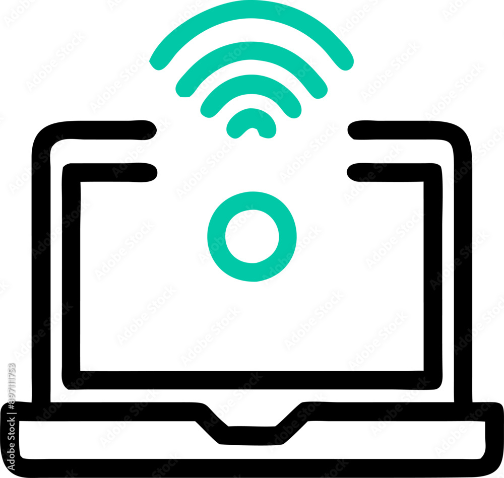 On the laptop screen, there is a symbol representing a wifi connection On the laptop screen, there is a symbol representing a wifi connection