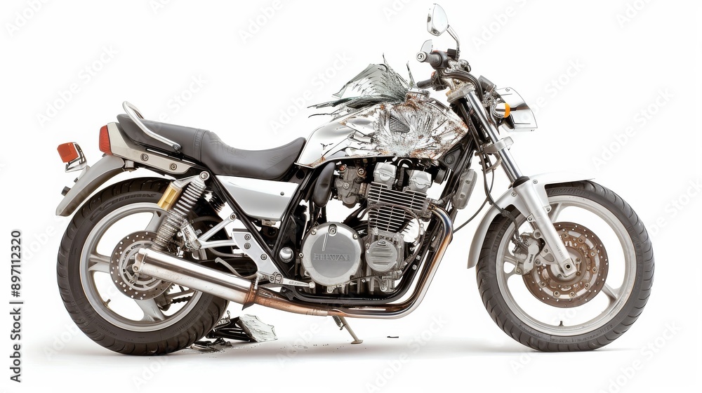 Dramatically Damaged Motorcycle Isolated on White Background Dramatically Damaged Motorcycle Isolated on White Background