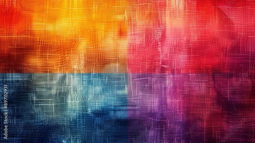 Abstract rainbow plaid fabric design:abstract rainbow plaid fabric design with a textured, woven look. the fabric is divided into four squares, each with a different color Abstract rainbow plaid fabric design:abstract rainbow plaid fabric design with a textured, woven look. the fabric is divided into four squares, each with a different color