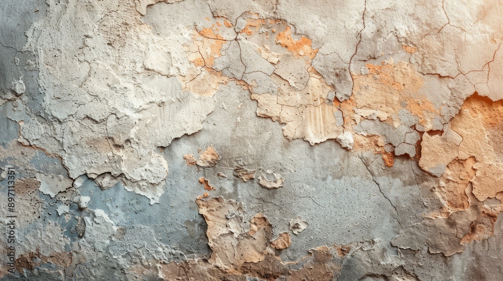The cracked and weathered cement wall, displaying exposed layers in vintage hues, added character to the space The cracked and weathered cement wall, displaying exposed layers in vintage hues, added character to the space
