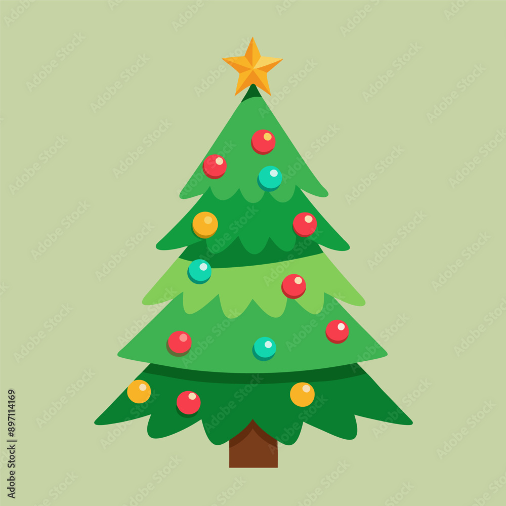 A Christmas tree with ornaments and a shining star on top A Christmas tree with ornaments and a shining star on top