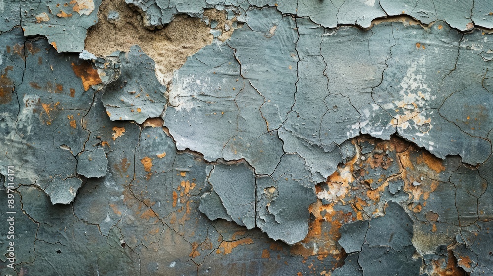 The weathered wall's surface is covered in cracked and peeling paint, revealing years of neglect The weathered wall's surface is covered in cracked and peeling paint, revealing years of neglect