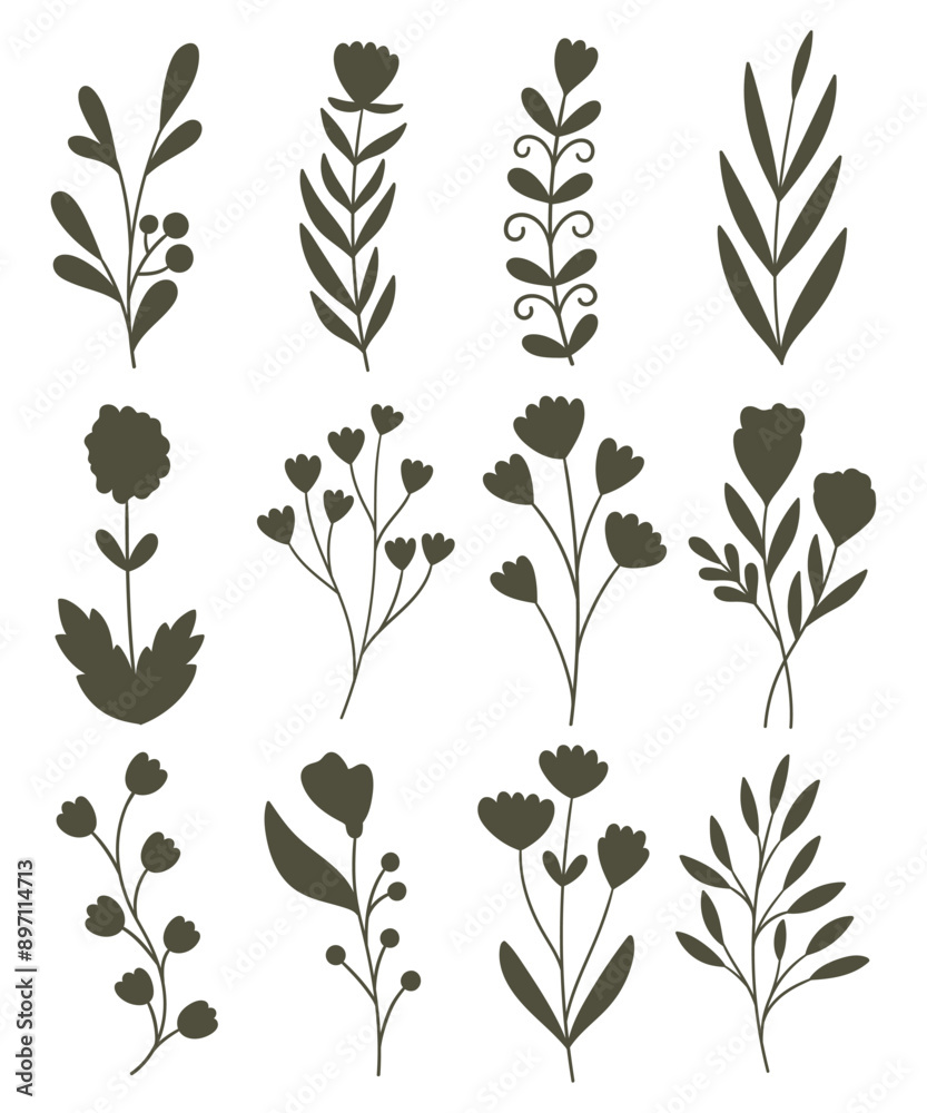 Hand Drawn Flower silhouette. Hand Drawn Flower silhouette.