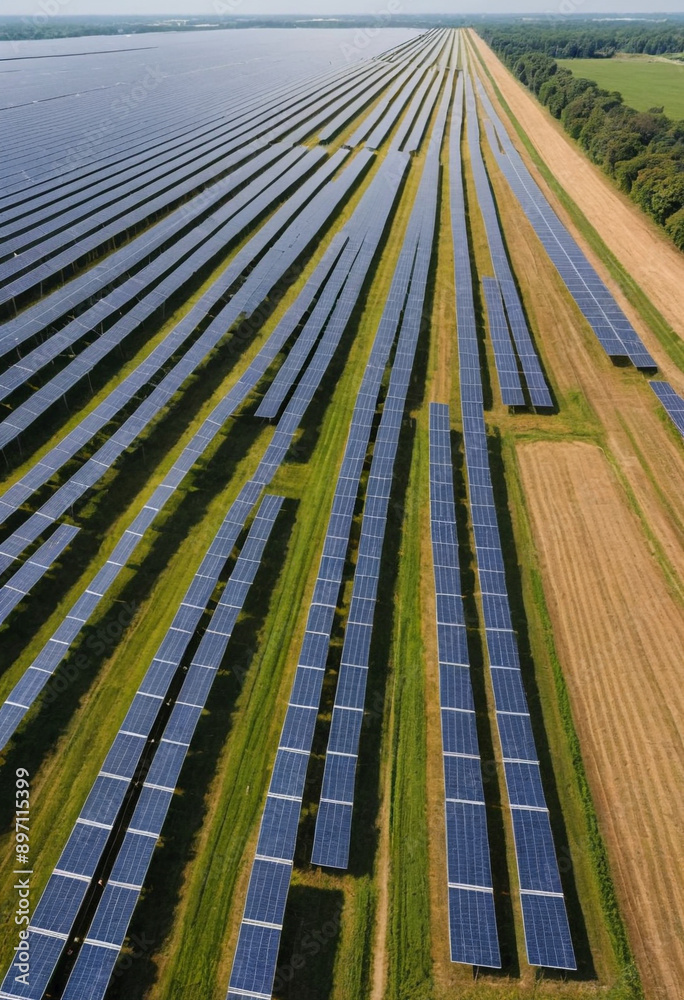 Show a vast field of solar panels generating clean electricity (The Shift Towards Renewable Energy). Show a vast field of solar panels generating clean electricity (The Shift Towards Renewable Energy).