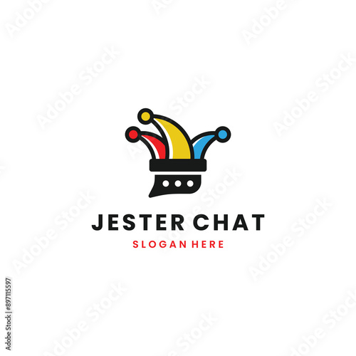 Jester chat logo, online service jester logo, jester hat combine with chat bubble speech logo icon