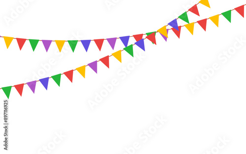 Hanging garlands. Carnival party flags border for children. Vector illustration isolated on white background