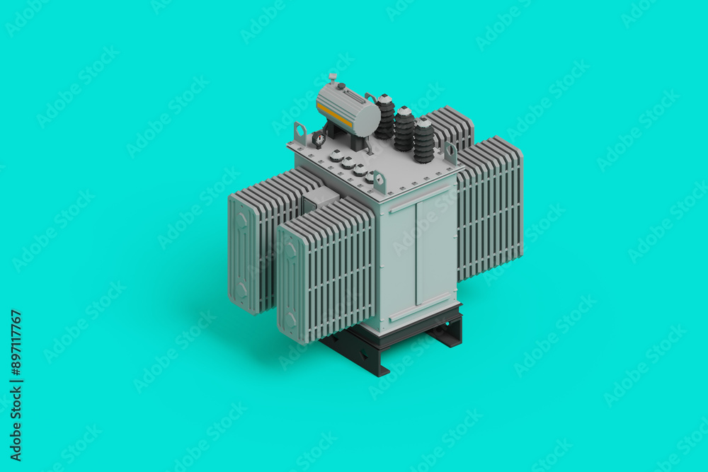 Isometric illustration of a large industrial transformer, showcasing ...