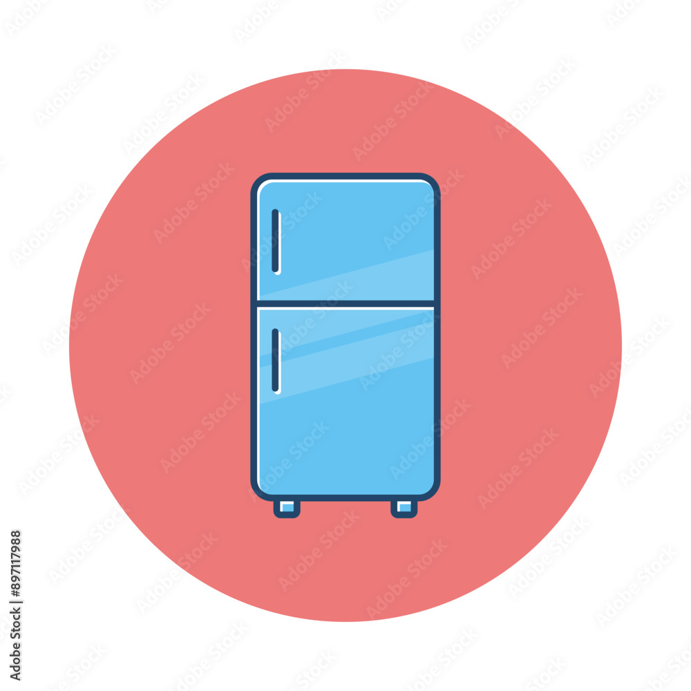 Vector icon of a refrigerator with a circle background. Vector icon of a refrigerator with a circle background.