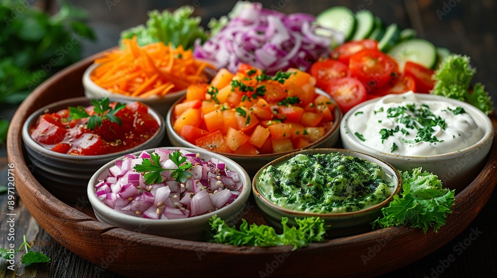Fresh vegetable platter with dips realistic high detail natural lighting Fresh vegetable platter with dips realistic high detail natural lighting