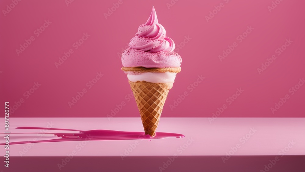 A single scoop of ice cream with whipped cream on a pink background suggesting an ad focusing on taste and visual appeal. A single scoop of ice cream with whipped cream on a pink background suggesting an ad focusing on taste and visual appeal.