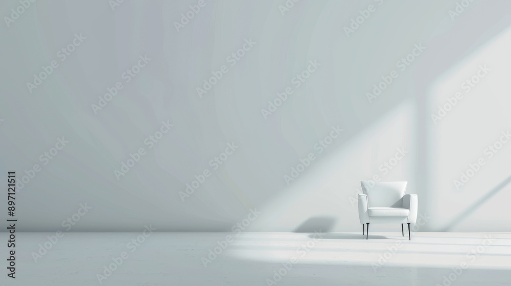 Modern minimalist interior with an armchair on empty white color wall background Modern minimalist interior with an armchair on empty white color wall background