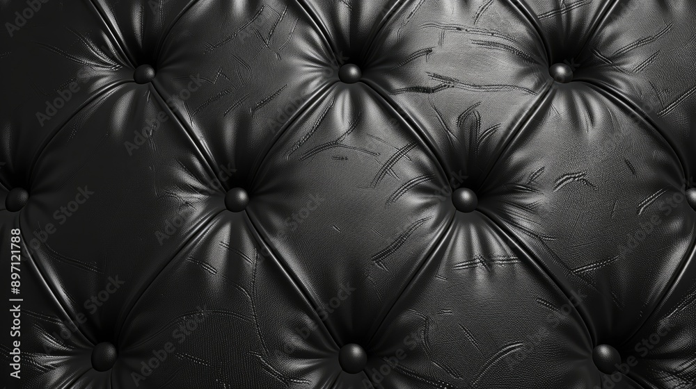 Fototapeta premium Closeup of elegant black leather upholstery boasting sophisticated button tufting detail
