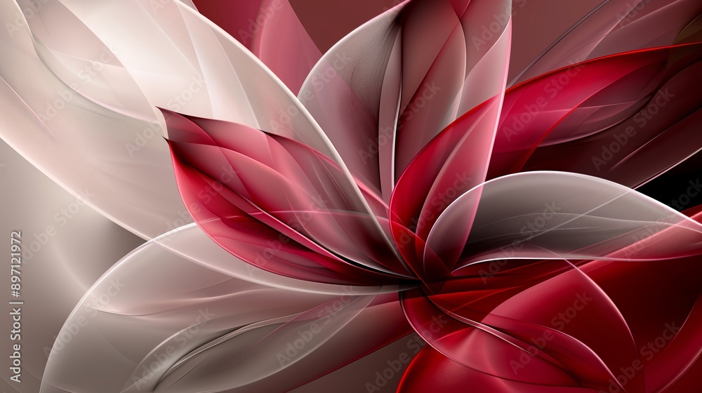 Abstract background with red and white wavy shapes intertwining and forming a flower Abstract background with red and white wavy shapes intertwining and forming a flower