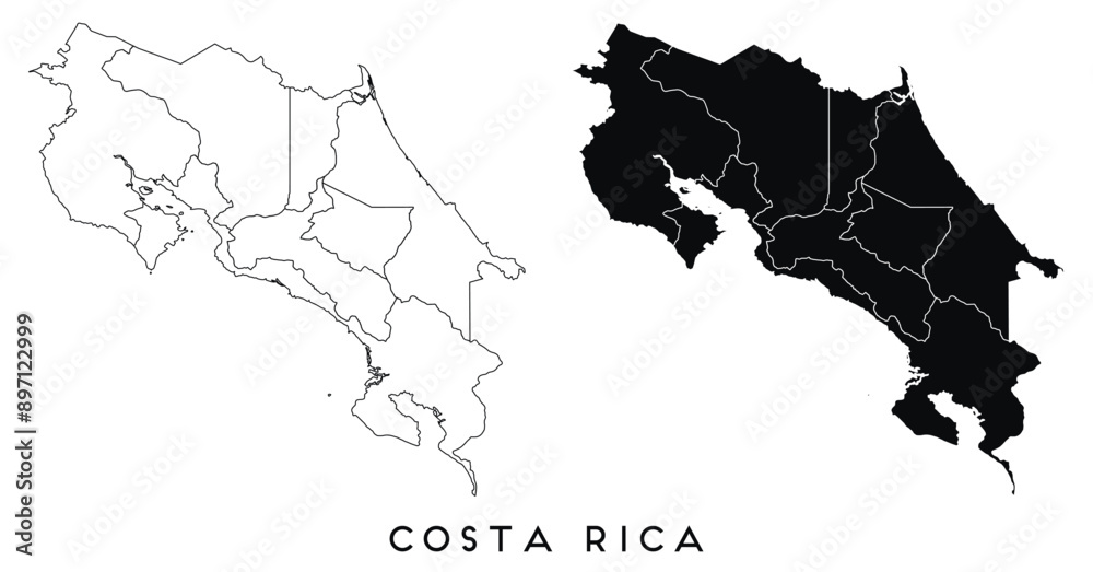 Costa Rica Work Map Costa rica map of regions districts vector black on white and outline ...