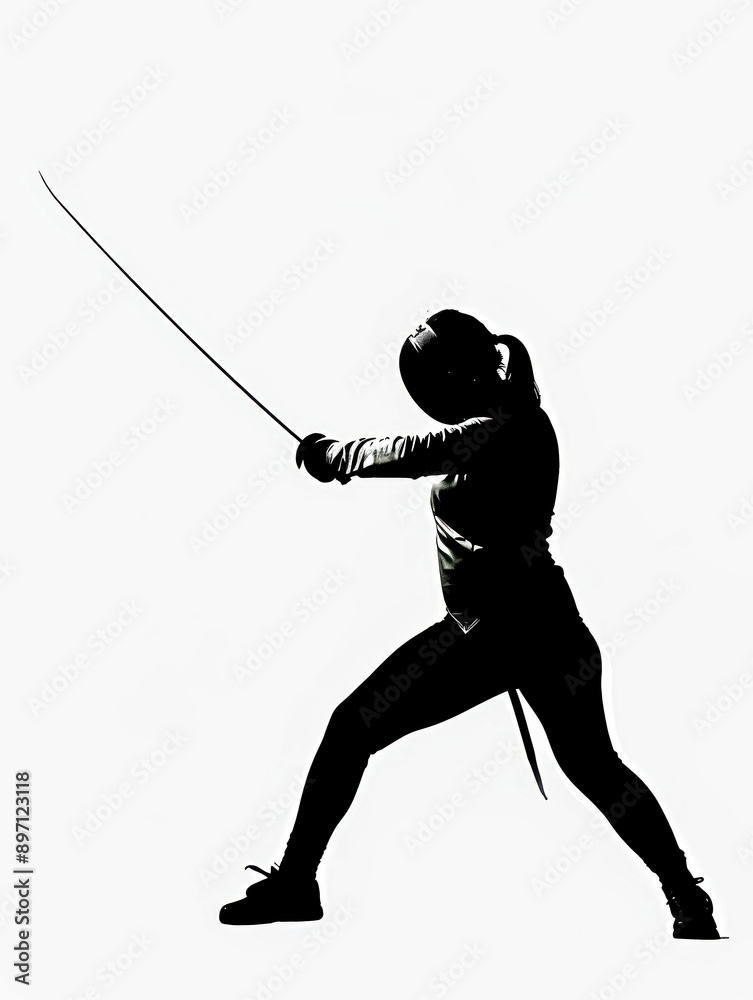 Fencer in Full Gear Lunging with Epee Sword Fencer in Full Gear Lunging with Epee Sword