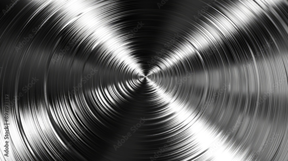 Closeup view of brushed stainless steel texture with circular pattern and reflective surface Closeup view of brushed stainless steel texture with circular pattern and reflective surface