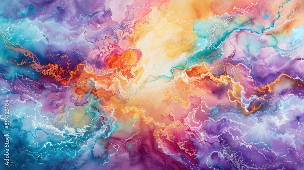 Vibrant abstract painting with vivid colors and swirling patterns, depicting a burst of energy and motion in a mesmerizing composition.