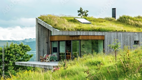 modern and luxury cabin made form wood and glass. AI generated illustration photo