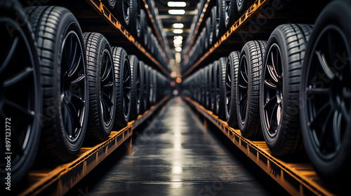 a row of tires on shelves © Milena