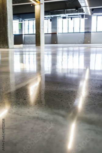 Wallpaper Mural Polished concrete floor with reflections in an empty room Torontodigital.ca