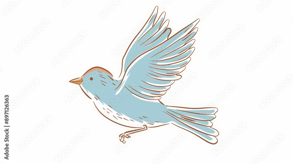 Fototapeta premium A delicate watercolor illustration of a blue bird in flight, symbolizing freedom, hope, peace, joy, and new beginnings.