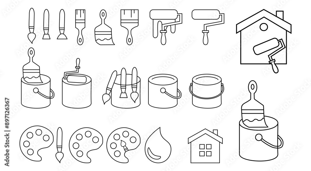 Collection of painting related icons, various painting tools, paint icons ,vector icon template editable and resizable Collection of painting related icons, various painting tools, paint icons ,vector icon template editable and resizable
